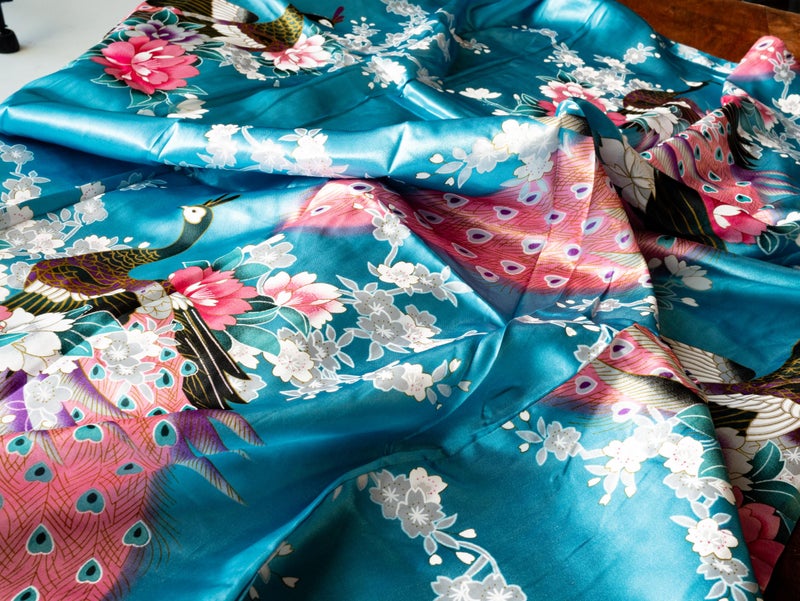 CCcollections Kimono robe long 16 colors PREMIUM Peacock bridesmaid bridal shower womens gift (Blue Turquoise) - Image 2